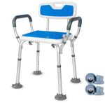 BQKOZFIN Height Adjustable Shower Chair Aluminum Bathtub Chair Shower Bench with Back, Arms, and Two Kinds of Footpads Suitable for Disabled, Pregnant Women, Elderly