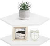 Homode Corner Shelf Wall Mount, Set of 2 Corner Floating Shelves with Cord Hole for Speaker, Cable Box, 2 Tier Wood Hanging Storage Shelf for Bathroom Living Room Bedroom, White