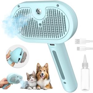 Pecait 3-in-1 Self-Cleaning Pet Brush for Shedding - Removes Static and Loose Hair from Dogs and Cats (Blue)