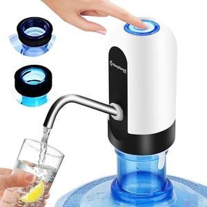EASYSPEED Distributeur Eau,Distributeurs à Eau avec 2 Adaptateurs, Pompe à Eau Automatique Distributeur d'eau Portable Rechargeable par USB, Bouteilles pour Le Camping,La Maison Et Le Bureau,Blanc