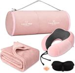 urnexttour Travel Pillow and Blanket Set Neck Pillows Travel Essentials with Sleep Mask for Airplane Car Memory Foam Pink