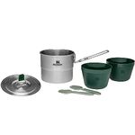 Stanley Adventure Stainless Steel Camping Cooking Set For Two 1.0L with Bowls and Sporks - 6 Piece Camp Cook Set - Stainless Steel Pot with Lid - Cookware For Backpacking and Camping