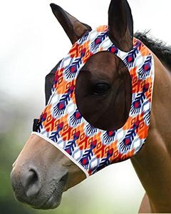 Harrison Howard Super Comfort Stretchy Fitting Horse Fly Mask with UV Protection Soft on Skin with Breathability Tribe Feather Cob (Medium)