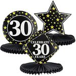 Juvale 3-Pack 30th Birthday Honeycomb Table Centerpiece Party Decoration, 3 Star Designs