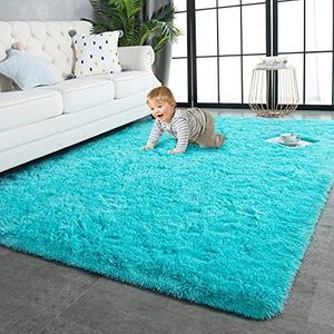 TWINNIS Super Soft Shaggy Rugs Fluffy Carpets, 4x5.9 Feet, Indoor Modern Plush Area Rugs for Living Room Bedroom Kids Room Nursery Home Decor, Upgrade Anti-Skid Rectangular Fuzzy Rug, Blue