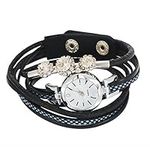 Watches fo Women, Rhinestone PU Strap Round Dial Quartz Bracelet Watch Wristwatch(Black)