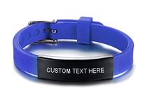 VNOX Customisable Personalised Silicone Stainless Steel Nameplate ID Tag Identification Ajustable Bracelet Bangle for Unisex Kid,Blue