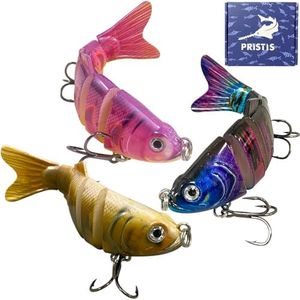 Pristis 3 pcs Multi Jointed Swimbaits for Bass Pike Trout Muskie, Lifelike Fishing Lure for Saltwater Freshwater, Segment Slow Sinking Bait Set with Sharp Treble Hooks, Topwater Joint Plugs Tackle