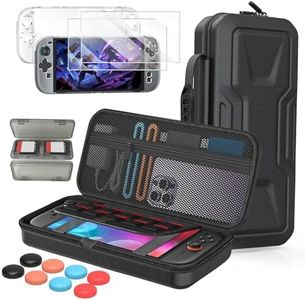All in One Accessories Case Bundle for Nintendo Switch 2 2025, Portable Carrying Case &Dockable Clear Hard Cover Shell, 2 Screen Protector, 8 Thump Grips, Game Card Slots, for Travel & Storage Bag