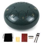 Essenza 8 Notes 6 Inch Green Nandor Alloy Steel Tongue Drum Perfect Percussion Musical Instrument for Kids and Adults Handpan Drum for Meditation, Yoga Includes Mallets, Finger Picks & Travel Bag