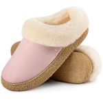 EverFoams Women's Microsuede Slippers Comfy Memory Foam Non-slip Indoor House Shoes with Fuzzy Collar Joyful Pink, 7-8 US