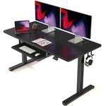 FEZIBO 55-Inch Large Height Adjustable Electric Standing Desk with Keyboard Tray, 55 x 24 Inches Sit Stand up Desk with Splice Board, Black Frame/Black Top