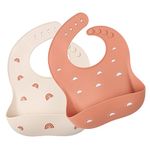 ROCCED Baby Silicone Bibs 2 Sets Baby Bibs with Food Catcher for Girls Boys Toddlers BPA Free Waterproof Soft Durable Adjustable Silicone Bibs for Babies-Shifting Sand/Pale Mauve