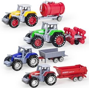 4 Pack Farm Tractor Toys with Trailers, Die cast Tractor Toys for Kids 3-5 Detachable Alloy Farm Tractors and Truck Toys for Toddlers Boys 3 4 5 6 7 8 Birthday Gift & Cake Toppers