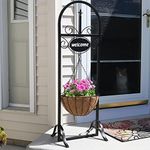 Sunnydaze Hanging Basket Planter Stand with Decorative Welcome Sign - 48-Inch Tall