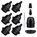 Zevnico 6 Pcs E27 Lamp Holder, Vintage Black Lampholder with Lampshade External Fixing Ring Fitting, Bakelite 250V 4A, Edison Retro Style Screw E27 Light Bulb Socket, DIY Pendant Hanging Ceiling Light