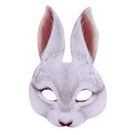 Hosfairy 1Pcs Half Face Animal Mask Rabbit Mask Horror Rabbit Mask for Halloween Easter Costume Party Cosplay Props (White)