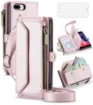 Phone Case for iPhone 6plus 6splus 7plus 8plus i 6/6s/7/8 Plus Zipper Wallet Cover with Screen Protector RFID Blocking Card Holder Cell iPhone6splus i Phone7s 7s 7+ 8s 8+ Phones8 6+ i6 6s+ Rose Gold