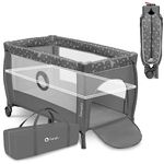 lionelo STEFI PLUS 2in1 Travel Cot & Playpen Portable with 2-Level Mattress Heigh, Baby Bed for Newborns and Toddlers 0-36kg Mattress, Side Entry, Breathable Mesh, LockGuard Safety, Wheels, Easy-Fold