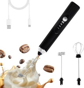 LUODIRGB Milk Frother Handheld, Rechargeable Frother Wand for Coffee, Electric Whisk with 2 Heads 3 Speeds Drink Mixer Foam Stirrer For Latte, Cappuccino, Hot Chocolate, Egg, Protein Powder (Black)