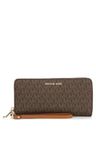 Michael Kors Womens Coated Canvas Clutch Wristlet Wallet Brown Small