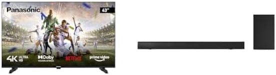 Panasonic TX-43MX610B, 43 Inch 4K Ultra HD LED Smart TV with SC-HTB150EBK Slim Soundbar with Wireless Subwoofer