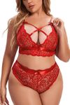 Aranmei Plus Size Lingerie for Women Lace Bra and Panties Set Sexy Bralette Set, 30-32, New Red, 4XL