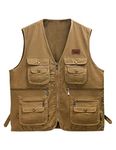 Sukany Men's Multi Pockets Cotton Outdoor Safari Fishing Vest Utility Photo Gilet Travel Journalist Hunting Hiking Jacket Waistcoat Khaki M