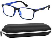 Kids Computer Glasses, Blue Light Blocking Filter-for Video Games, Tablets, Kindle Screen, Electronic Devices Protects Against Eyestrain for Boys and Girls-Black and Blue FramCase Included