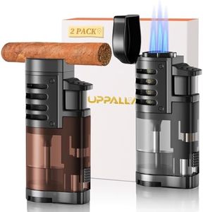 2-Pack All-in-one Cigar Torch Lighter, with Triple Jet Flames & Cigar Punch, Portable Cigar Holder, Exquisite Packing for Gifts, Windproof Refillable Butane Lighters for Candle, Smoking, BBQ Outdoors
