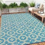 Enyhom Extra Large Outdoor Rug, 180 x 270 cm Outside Carpets for Patio Waterproof Foldable Recycled Plastic Straw Mat Reversible Flat Weave RV Garden Mat for Beach Balcony Camping Picnic, Turquoise