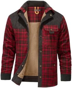 Haellun Men's Long Sleeve Sherpa Lined Shirt Jacket Flannel Plaid Fleece Coats(Red,S)
