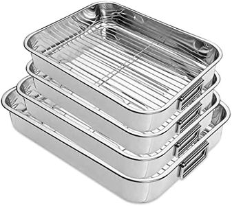 CaterOcassion 4pc Roasting Tray - Cooking Trays for Oven for Any Occasion. Roasting Tray with Removable Rack. Heavy Duty Oven Rack Soaking Tray Made of Reinforced Steel-Dishwasher Safe-British Brand