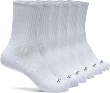 TSLA 6 Pairs Men and Women Athletic Mid Calf Socks, Cotton Blend Cushion Mid Calf Socks, Sport Performance Running Socks MZS62-WHT Small