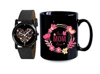 Relish Birthday Gift For Mother, Analogue Watch & Best Mom Ever Printed Black Ceramic Coffee Mug | Gift Pack For Women'S & Girls, 325 milliliter