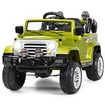 GYMAX Kids Ride on Car, 12V Battery Powered Car with Remote Control, Lights, Music, Horn, 3 Speeds, Spring Suspension, Safety Belt & Back Storage Box, Children Electric Truck for 3 Years Old + (Green)