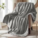 MILVOWOC Silver Grey Satin Throw Blanket - 60 x 80 Inches, Cooling Packable Lightweight Satin Blanket, Soft & Cozy Silky Throw Blanket for Couch Sofa Bed Outdoor Travel