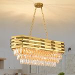 Gold Modern Crystal Chandeliers for Dining Room 8-Light Gold Chandelier Living Room Dining Room Chandelier Over Table Oval Ceiling Hanging Light Pendant Light Fixture for Kitchen Island L80cm