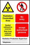 Radiation controlled area no entry safety sign - Self adhesive sticker 400mm x 300mm