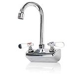 4 Inch Center Commercial Sink Faucet Wall Mount Kitchen Hand Sink Faucet, 1/2" NPT Male Inlet, Brass Constructed & Chrome Polished, with 3-1/2" Gooseneck Spout & Dual Lever Handles