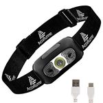 ActivRunner USB Rechargeable Head Torch - IP54 Waterproof, Lightweight, Comfortable & Fully Adjustable ideal for Running, Walking, Hiking, DIY. Features Motion Sensor, USB cable included.