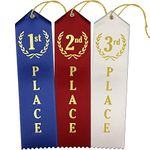 1st - 2nd -3rd Place Premium Award Ribbons 75 Count Value Bundle - 25 Each Blue,Red,White with Event Card and String - Made in The USA