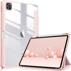 Fintie Hybrid Slim Case for iPad Pro 11-inch (4th / 3rd Generation) 2022/2021 - [Built-in Pencil Holder] Shockproof Cover w/Clear Transparent Back Shell, Also Fit iPad Pro 11" 2nd Gen, Rose Gold