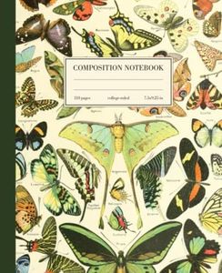 Composition Notebook College Ruled: Luna Moth Butterfly Vintage Botanical Illustration | Cute Aesthetic Journal For Girls, Teens, Women | Wide Lined