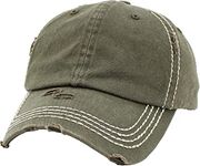 KBETHOS Vintage Washed Distressed Cotton Dad Hat Baseball Cap Adjustable Polo Trucker Unisex Style Headwear (Adjustable, Olive with Stitching)