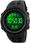 Men's Digital Sports Watch Waterproof Military Stopwatch Countdown Auto Date Alarm, All Black, 1.93*1.93*0.59 inch, Sports