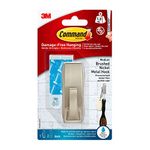 Command Bath Hook, Medium, Satin Nickel Metal - Water Resistant - 1 Medium Hook and 2 Adhesive Strips - Hang Towels, Robes and other Bathroom Accessories - Ideal to avoid Drilling through Tiles