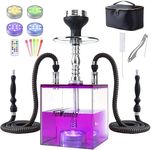 SunWamntin 2 Hose Hookah – Square Hookah Set with Everything, Travel Shisha Kit with LED Lights and Portable Bag（Purple）