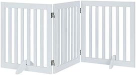 Unipaws Free Standing Walk Over Dog Gate, Extra Wide Safety Wood Pet Gate, Indoor Foldable Dog Gate, Doorway Pet Barrier, Expands up to 152cm Wide 61cm Tall, White