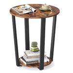 VASAGLE Industrial End Table, Metal Side Table, Round Sofa Table with Storage Rack, Stable and Sturdy Construction, Easy Assembly, Wood Look Accent Furniture with Metal Frame ULET57X